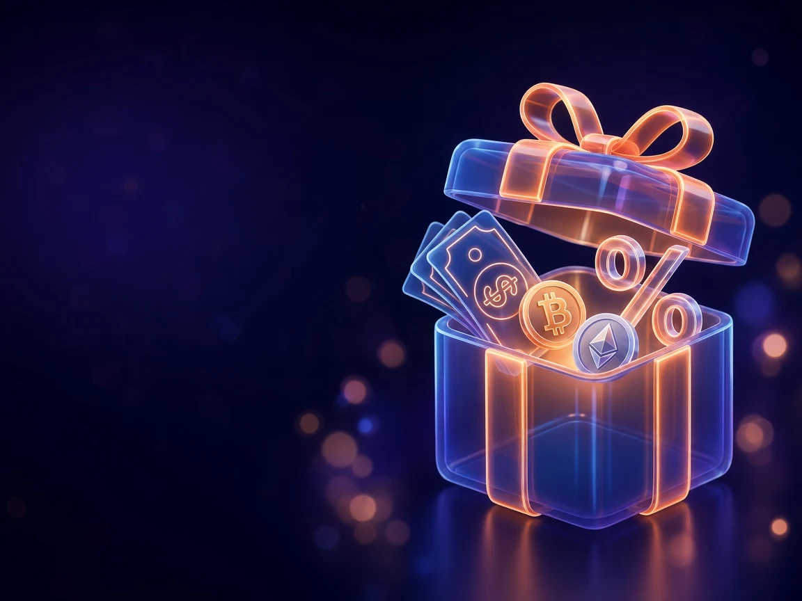 Open glass gift box with crypto coins and cash for Cashy bonuses