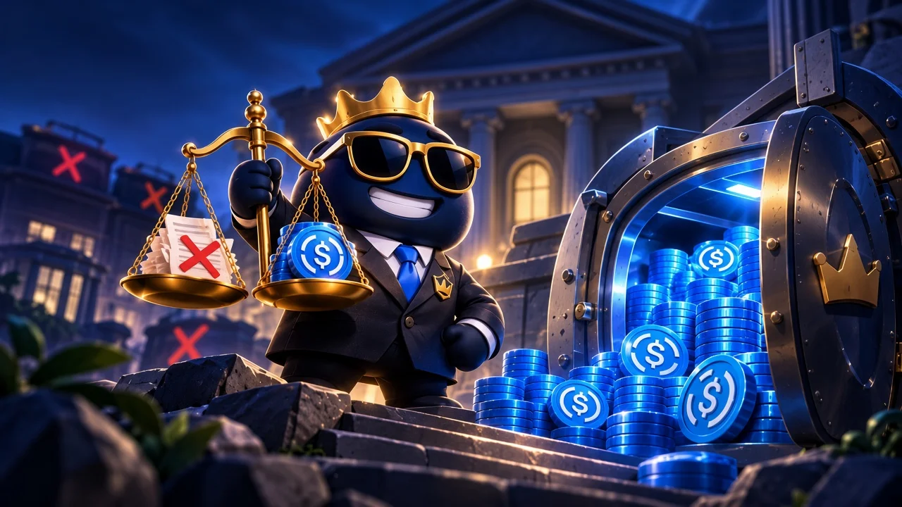 Cashy Justice Fund mascot with justice scales, vault of cash coins, and unfair casinos marked out