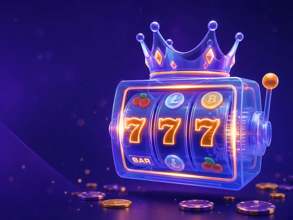 Glass Slot Royale machine with crown and glowing 777 jackpot