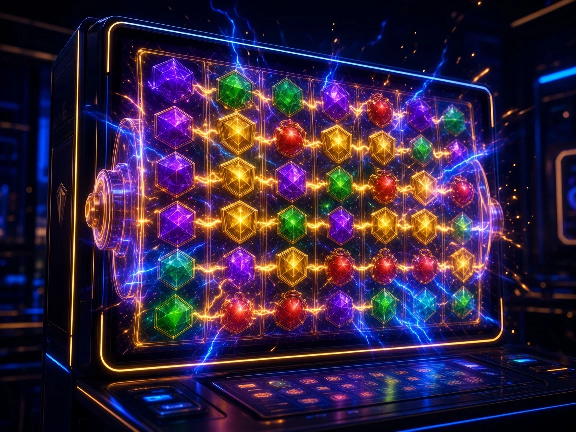 Dynamic multi-reel Megaways style slots screen with neon energy