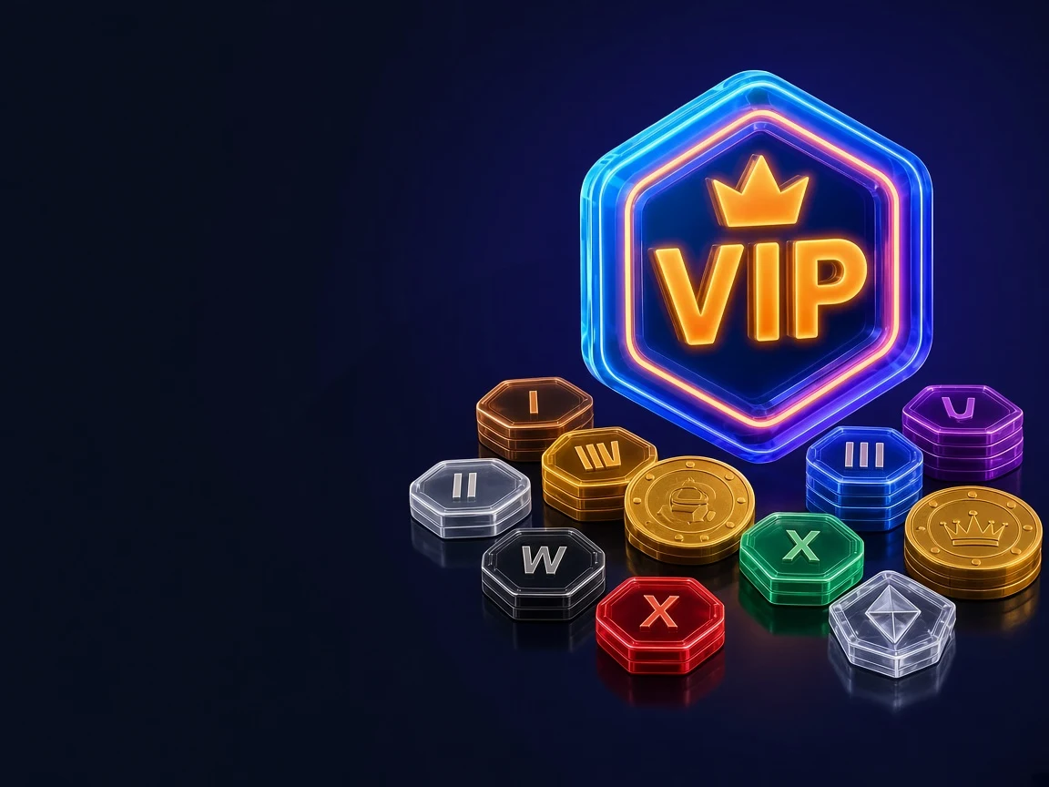 Cashy VIP Club hexagonal badge with tier tokens and cash coins